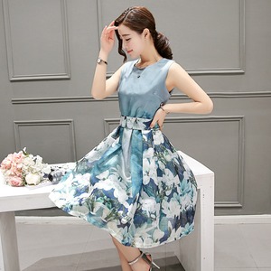 ★送料無料★7号☆上品花柄着痩せフレア－ワンピース(OPN3314)