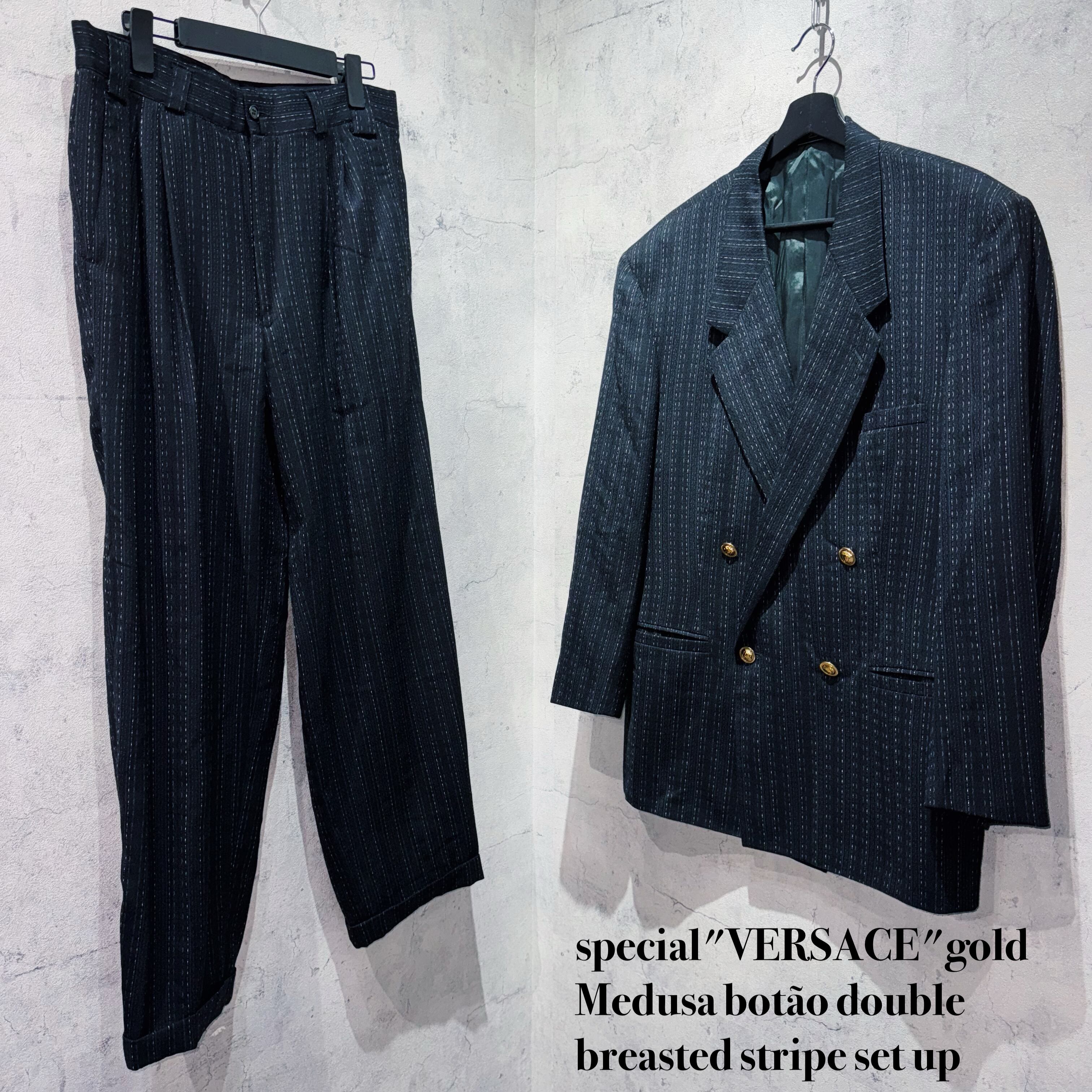 special"VERSACE"gold Medusa botão double breasted stripe set up