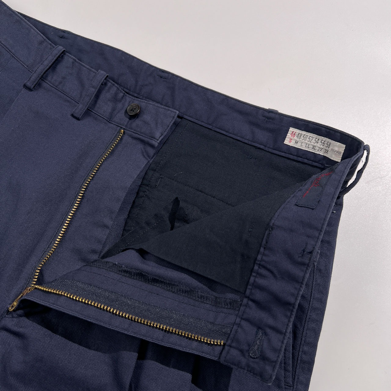 Papas パパス リネン混 ストレッチ コットンパンツ ツータック スラックス サイズ S 46 /ネイビー系 日本製 メンズ