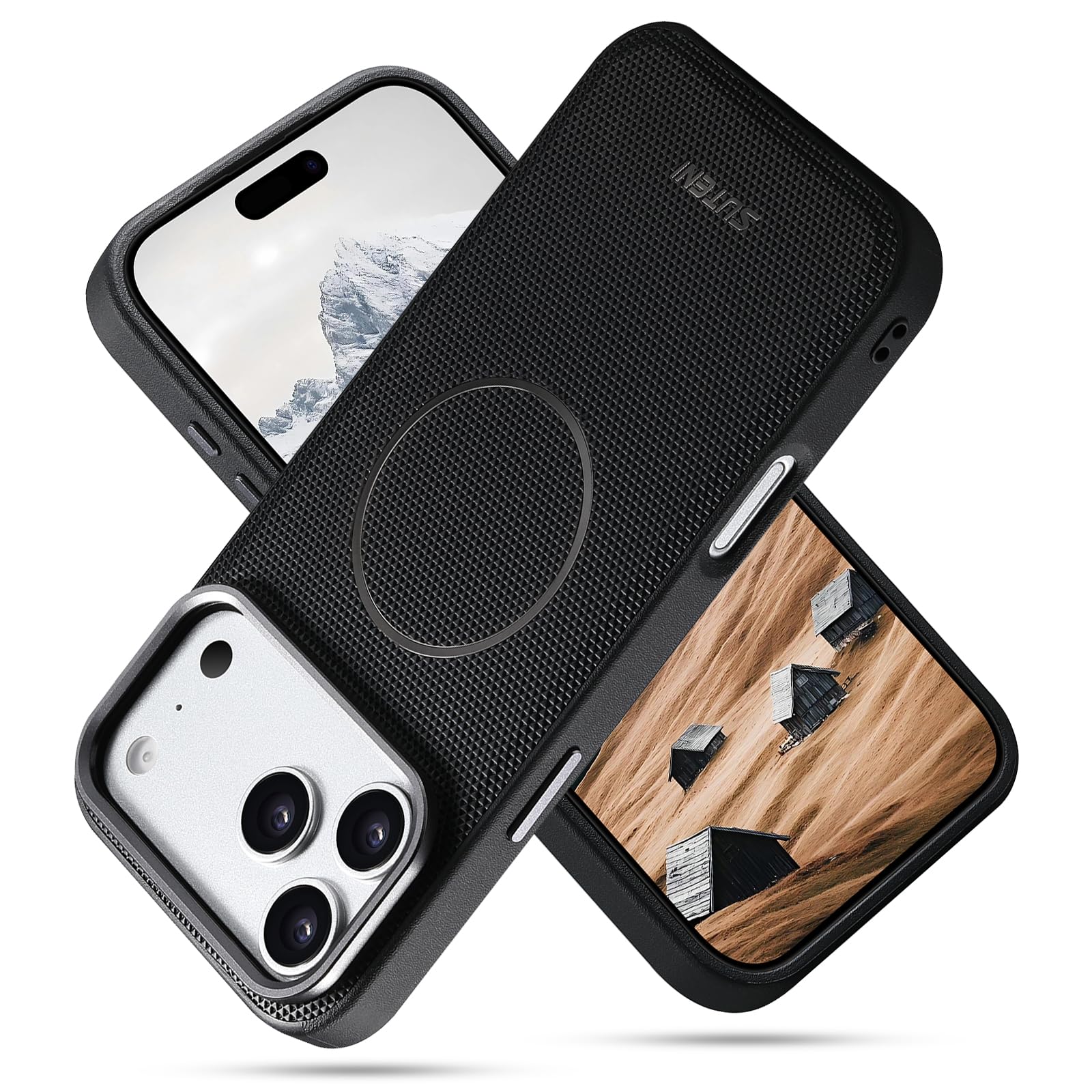 JCGOOD iPhone18 Pro ケース MagSafe対応 iPhone17 Pro ケース 背面 マグセーフ ワイヤレス充電対応 レザー滑り止めテクスチャ 車載ホルダー 耐衝撃保護 携帯ケース アイフォン17/18プロ 兼用 ブラック