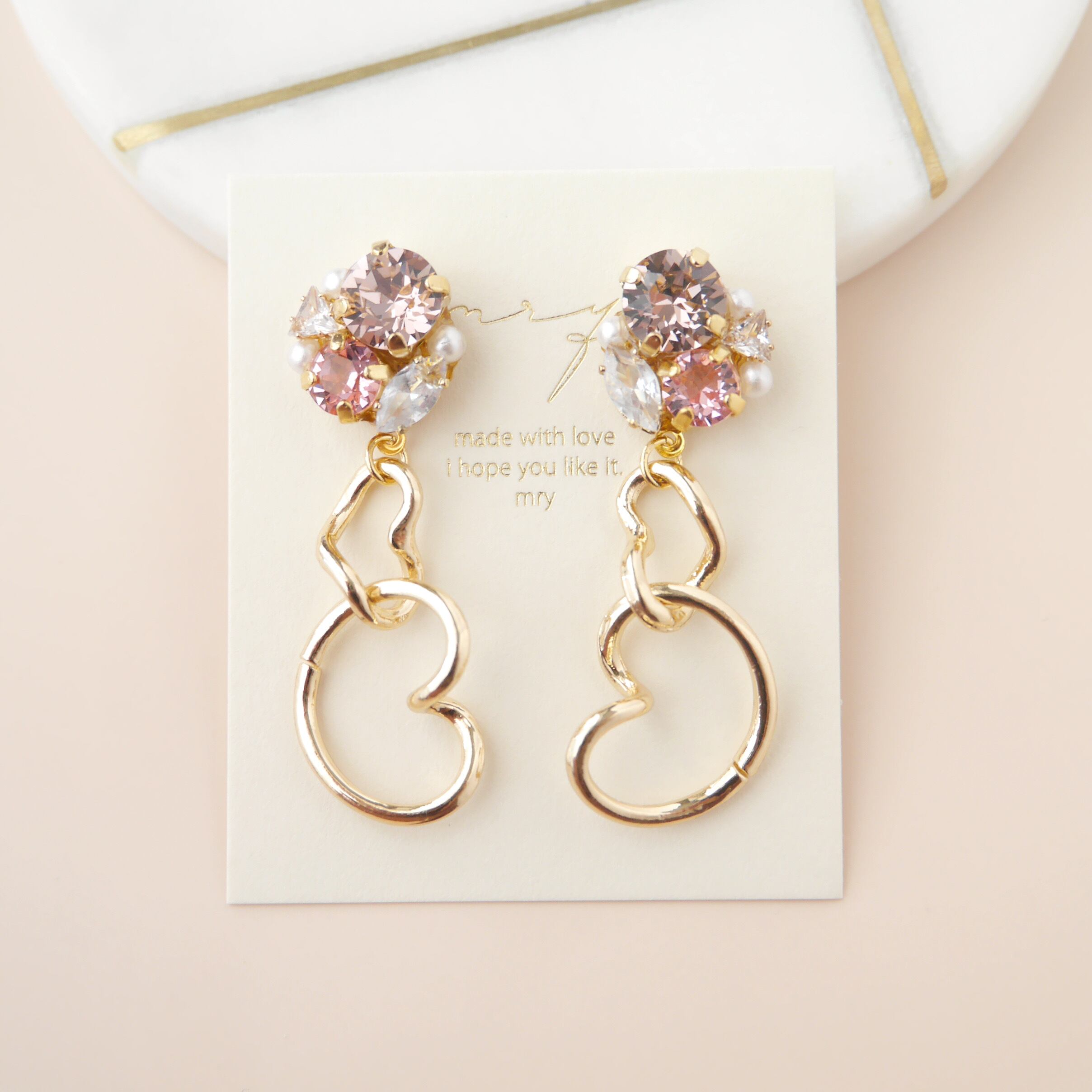 2連ハートチェーンビジュー（ヴィンテージピンク）