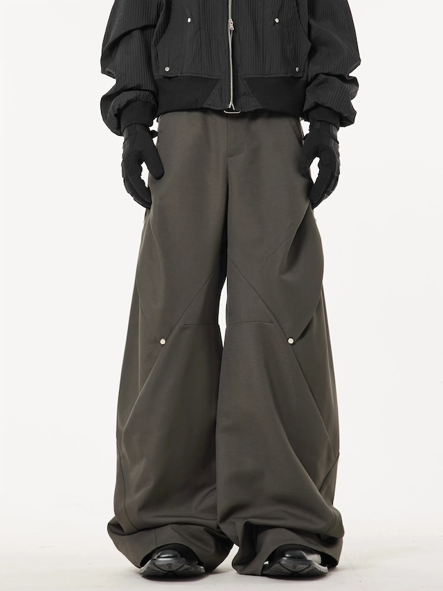 Darkfog Minimalist Pleated Rivet Wide-Leg SLACKS