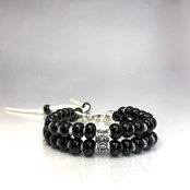 LEATHER BRACELET WHITE HEART BEADS [BLACK] / レザーブレスレット ホワイトハート・ブラック