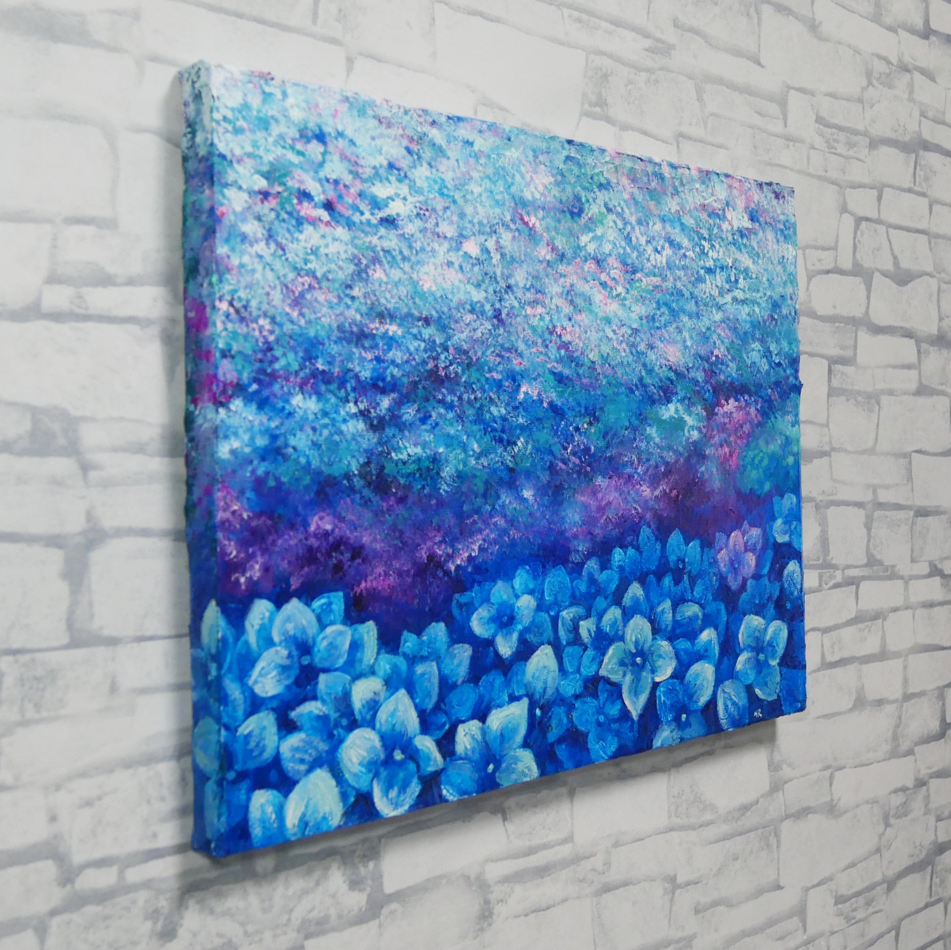 油絵・原画】雨上がりの奇跡 〜光満ちる紫陽花畑〜（F4号） ｜ 紫陽花