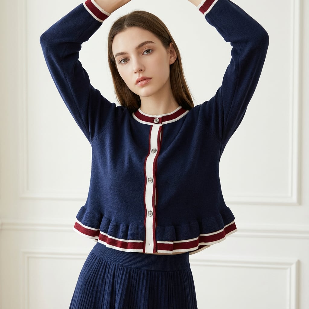 College-style two-tone cardigan 00196