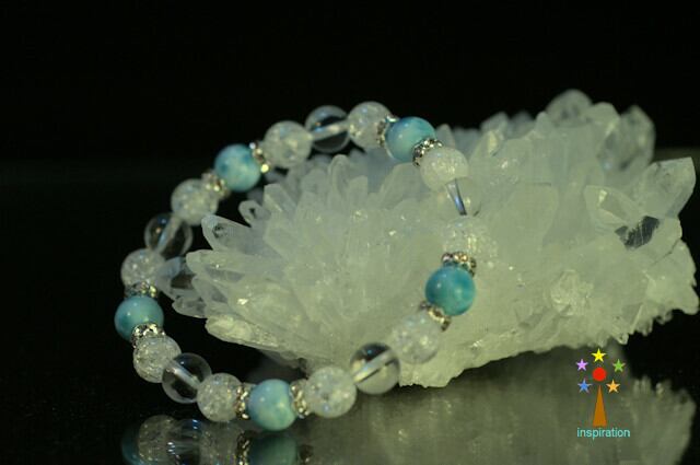 ラリマー・クリアー水晶・クラック水晶ブレスレッドB032