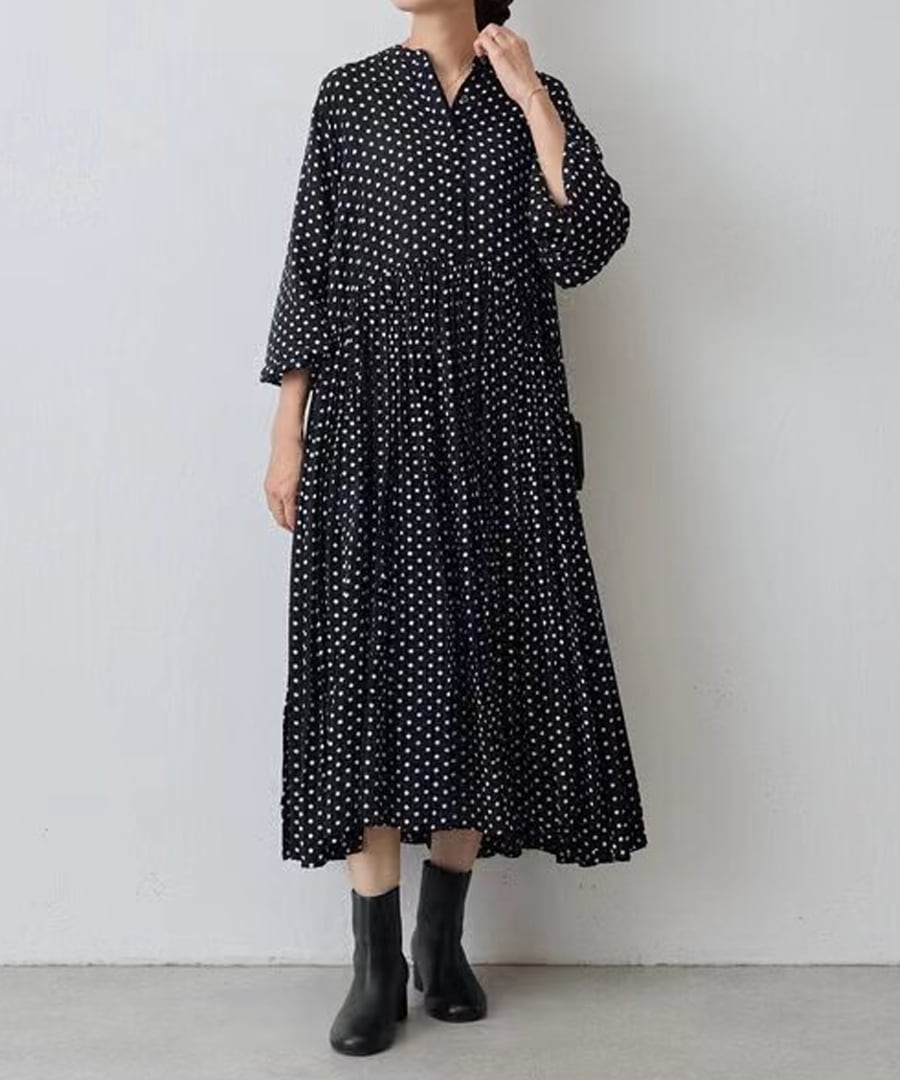 ゆったり◆ドットギャザーワンピース【w-30251】