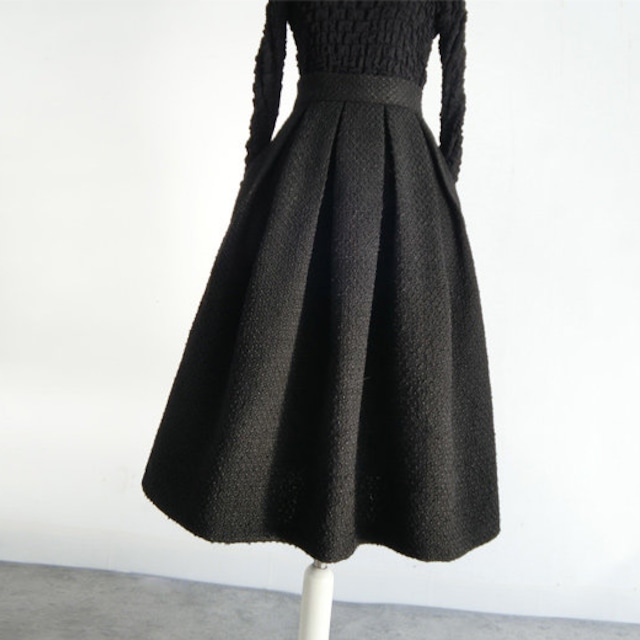 black tweed flare skirt＜sk3400＞