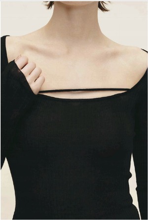 Water-soluble Wool Ribbed Square-neck Pullover, Classic Black / HER SENSES