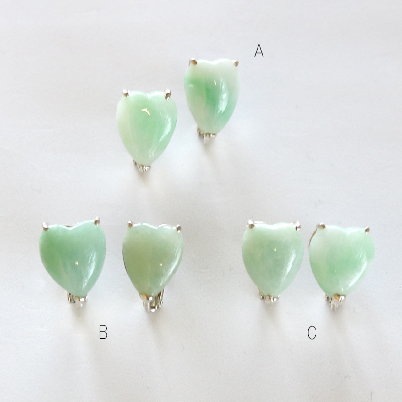 ホワイト×グリーンで可愛さ抜群！ 翡翠 ハート デザイン イヤリング A貨翡翠 jd_mm1009