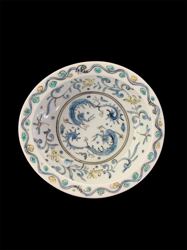 色絵双龍文楕円鉢