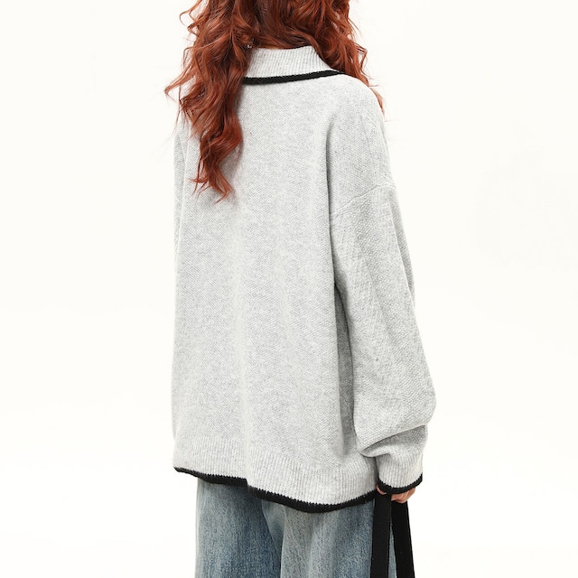 ハーフジップカレッジカラーニットプルオーバー R00936