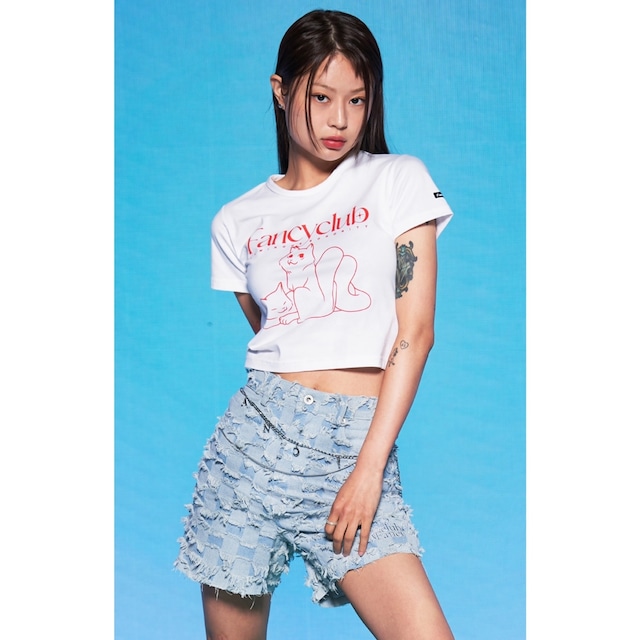 [NASTY FANCY CLUB] MOMO CROP TEE (WHITE) 正規品 韓国ブランド 韓国ファッション 韓国通販 韓国代行 Tシャツ