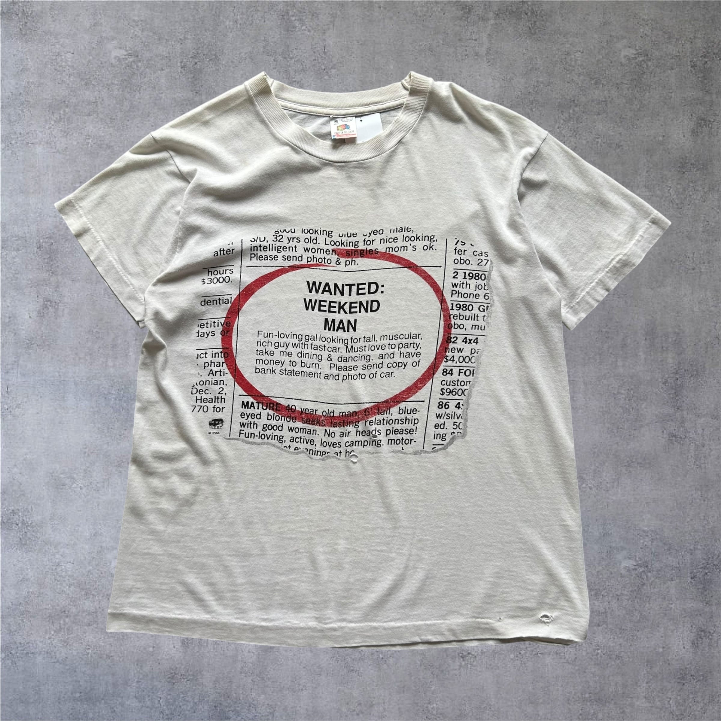 1992s "Wanted Weekend Man" News Paper Design T-shirt【高円寺店】