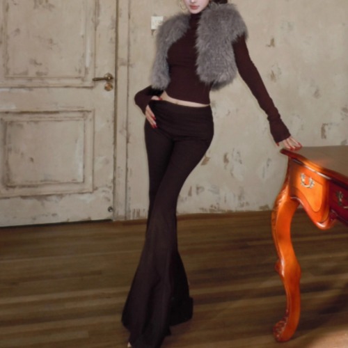 【3点セット】ファージャケット＋ハイネックトップス＋フレアパンツ ・13189