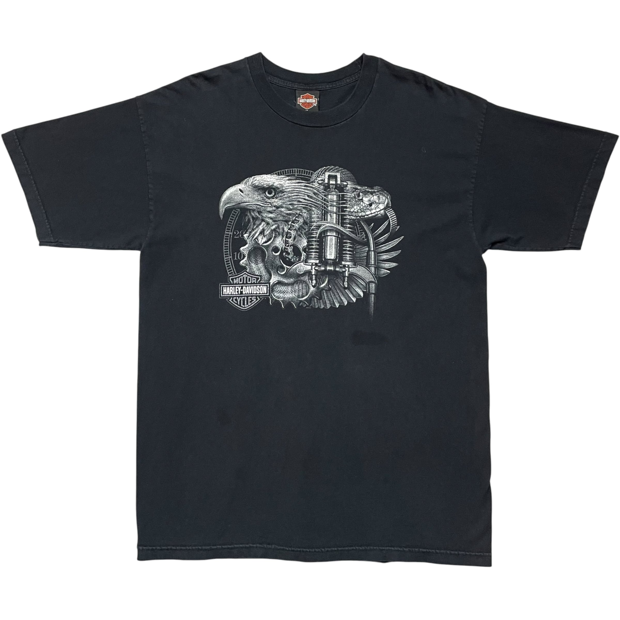 《XL》 Harley-Davidson ハーレーダビッドソン Tシャツ ブラック プリントデザイン シミあり USA製 no.10168