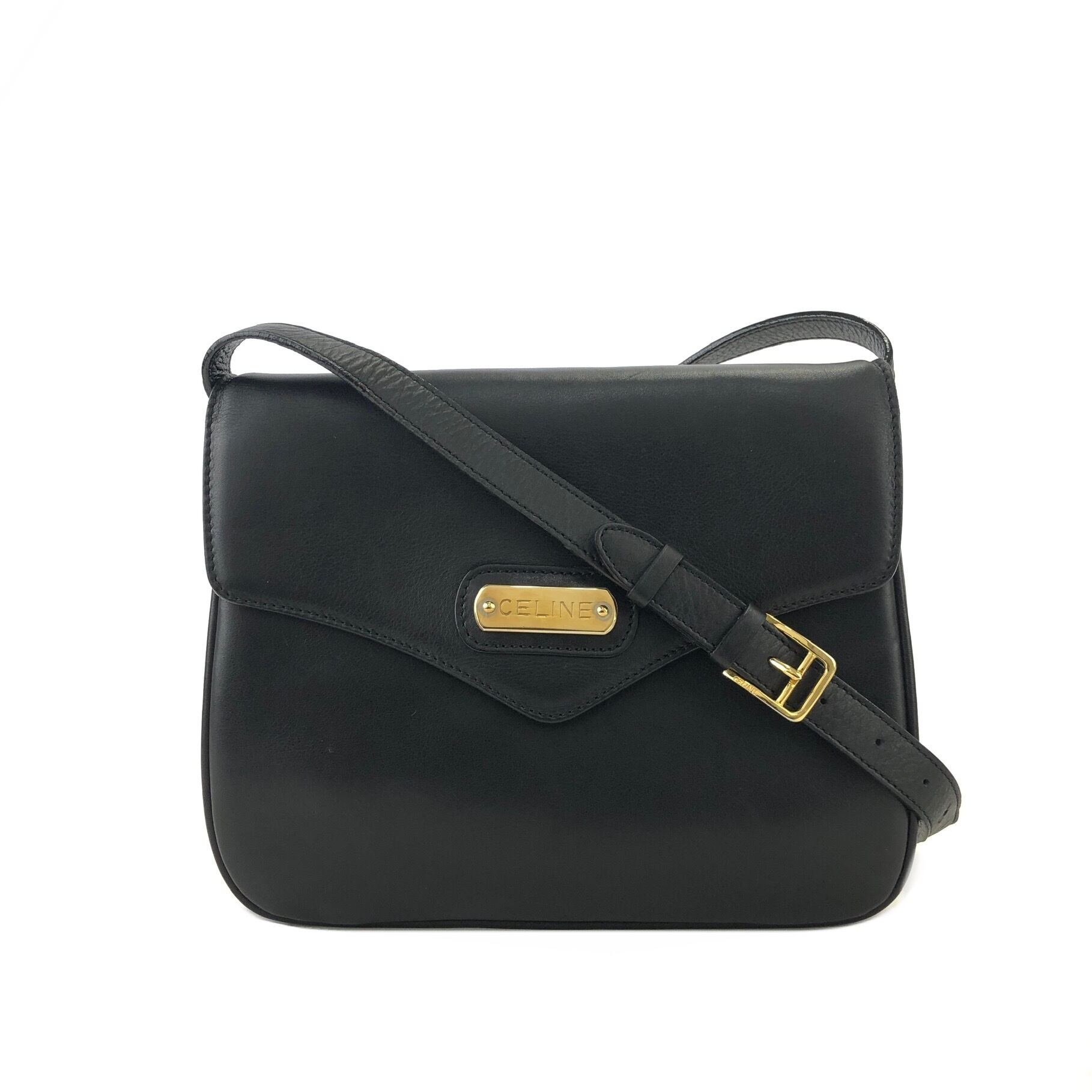 CELINE セリーヌ ロゴプレート レザー クロスボディ ショルダーバッグ
