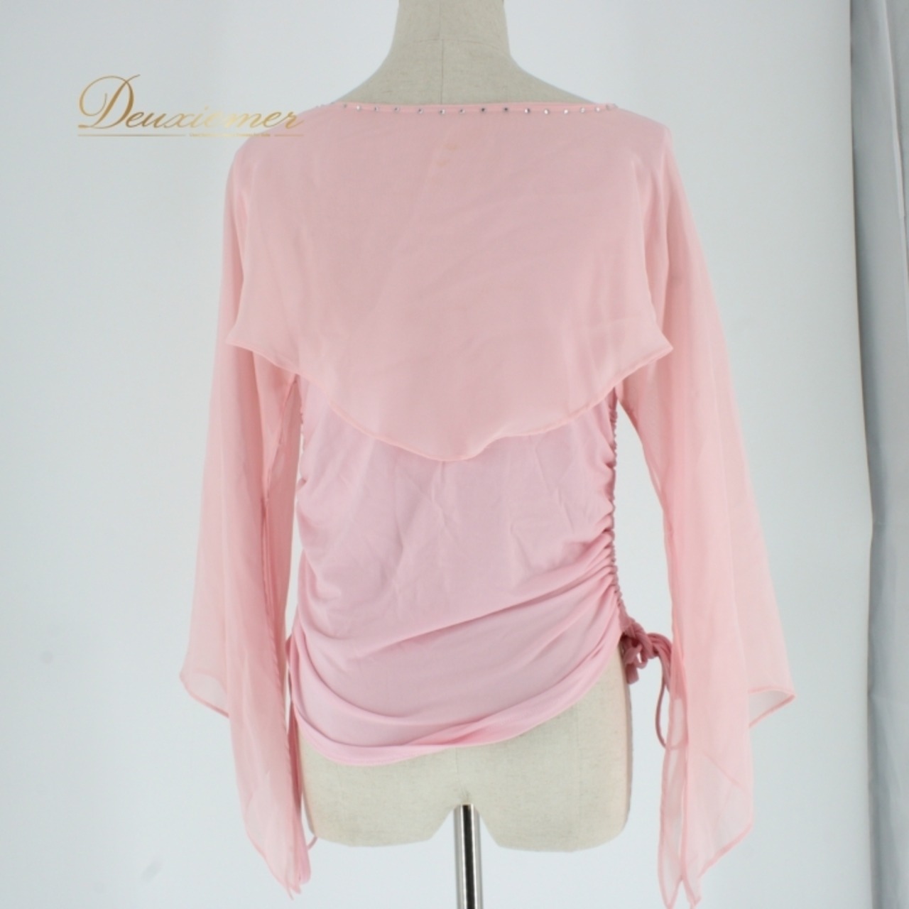 社交ダンス 衣装 スタンダード トップス レッスンウェア レディース Create-Sun クリエイトサン ピンク系 ラインストーン 無地 練習着 春色 伸縮性 練習用 女性用 トップス おしゃれ ダンスウェア コスチューム ストレッチ ルームウェア ラウンドネック ベーシック 体型カバー 袖あり デザイン性 パーティー用 発表会用