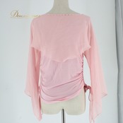 社交ダンス 衣装 スタンダード トップス レッスンウェア レディース Create-Sun クリエイトサン ピンク系 ラインストーン 無地 練習着 春色 伸縮性 練習用 女性用 トップス おしゃれ ダンスウェア コスチューム ストレッチ ルームウェア ラウンドネック ベーシック 体型カバー 袖あり デザイン性 パーティー用 発表会用