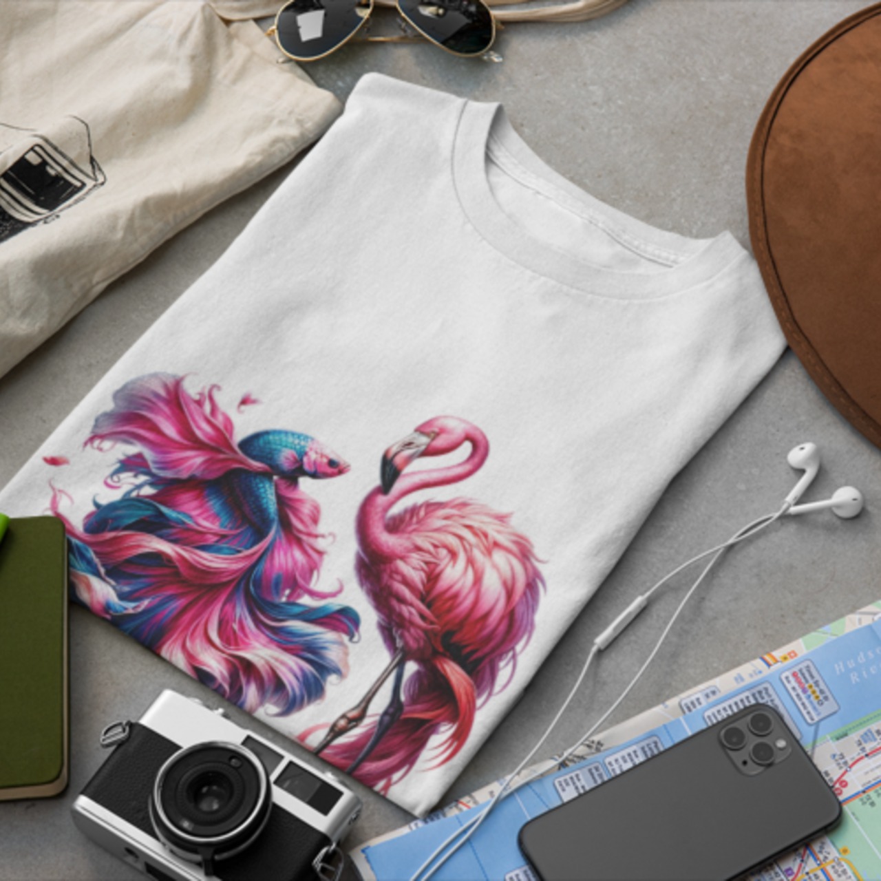 T-shirt -ベタとフラミンゴ 4125