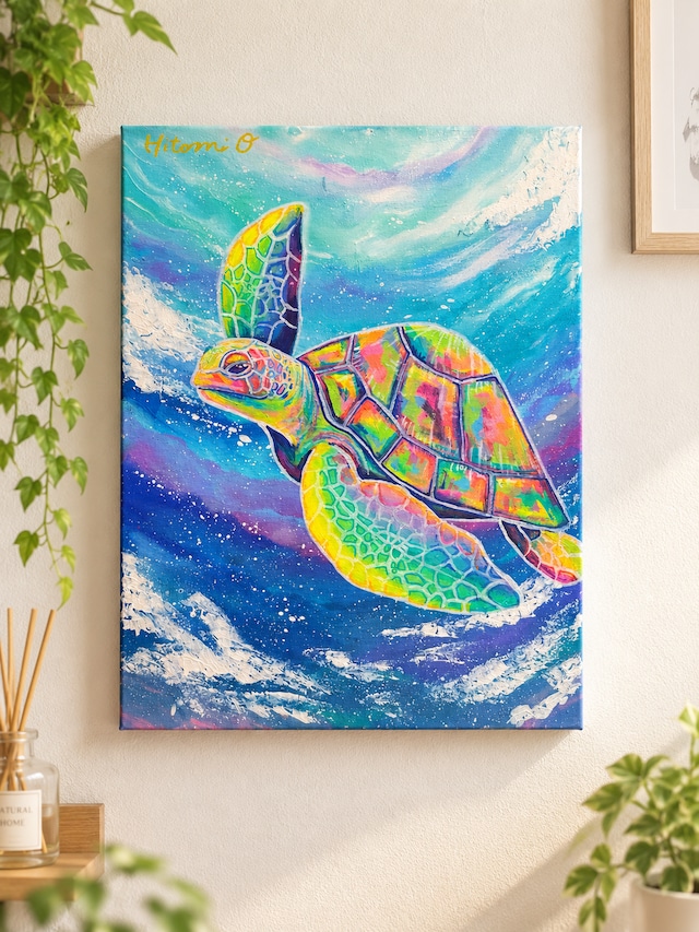 A-68/26】原画 絵画 動物画 クジラ カラフル キャンバス 真作