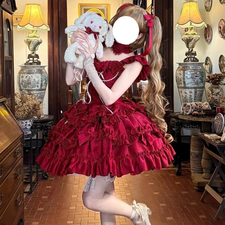 【バラ庄園】ロリータドレス Mサイズ ロリータファッション 姫ロリ薔薇フリルドレス | ロリィタデビューを