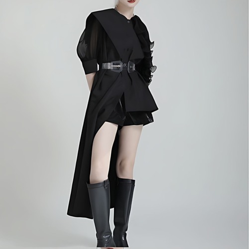 Asymmetric pleated sleeve dress C0197