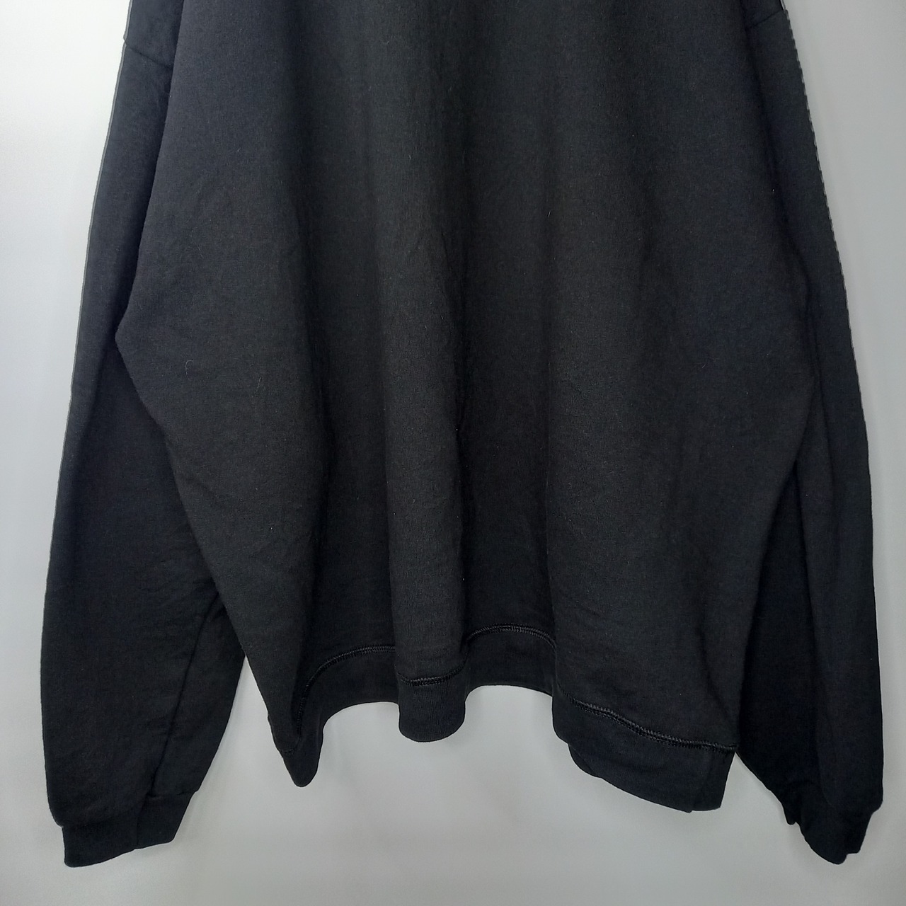 Hanes　プレミアム　クルーネック　スウェット　極太アーム　無地　黒　XL