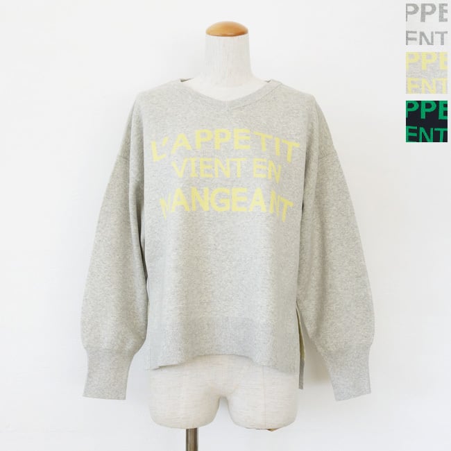 PASSIONE (パシオーネ) ニットプルオーバー Vネック ロゴ サイドスリット ドロップショルダー 616968