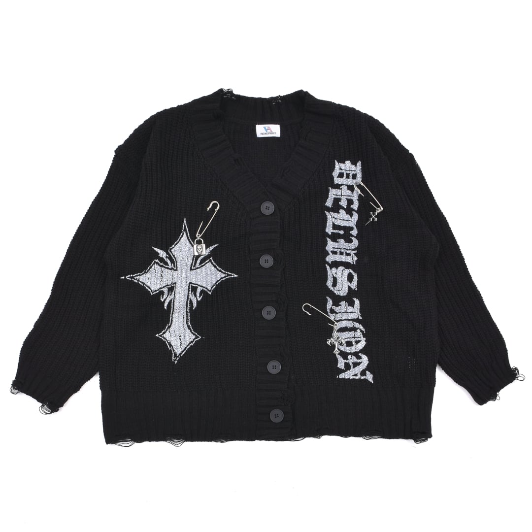 ニット カーディガン ジャケット クロスデザイン Y2K韓国 クロムコート chrome hearts ( クロムハーツ ) レザークロスニッド セーター