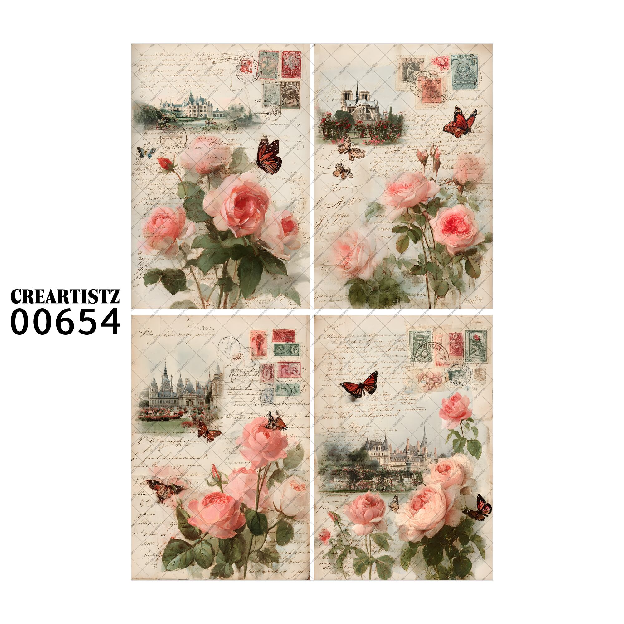 00654 背景 コラージュ素材 オリジナル 12枚セット (4種類×3枚) ペーパー/ステッカー CREARTISTZ