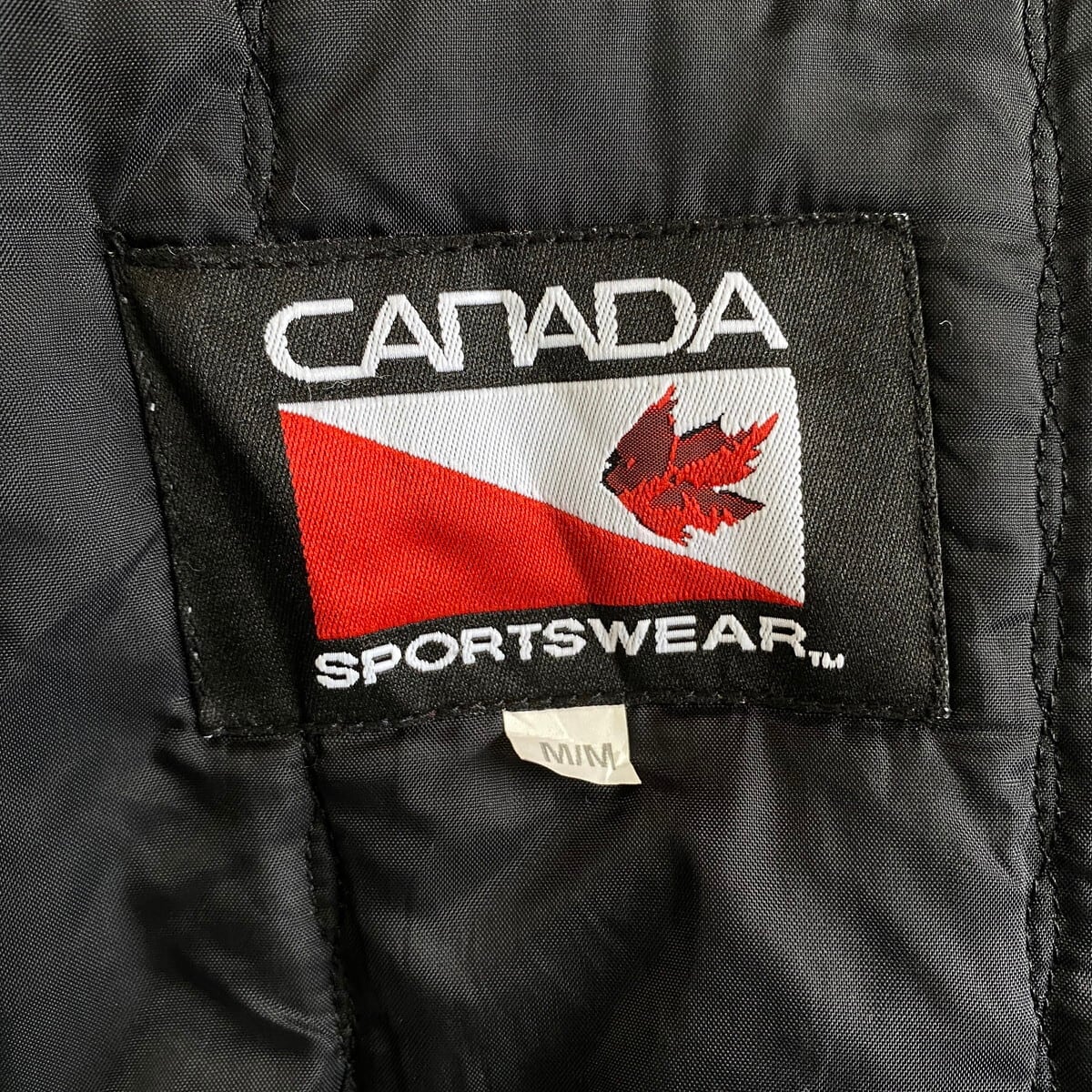 カナダ製 CANADA SPORTSWEAR レザー ウールスタジャン メンズM 古着 ブラック 黒 レッド 赤【ナイロンジャケット