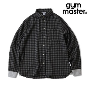 gym master ジムマスター 2WAY ショールカラー チェックネルシャツ クレイジーパターン バンドカラー 長袖シャツG833743 ブラックギンガム