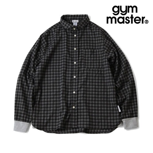 gym master ジムマスター 2WAY ショールカラー チェックネルシャツ クレイジーパターン バンドカラー 長袖シャツG833743 ブラックギンガム