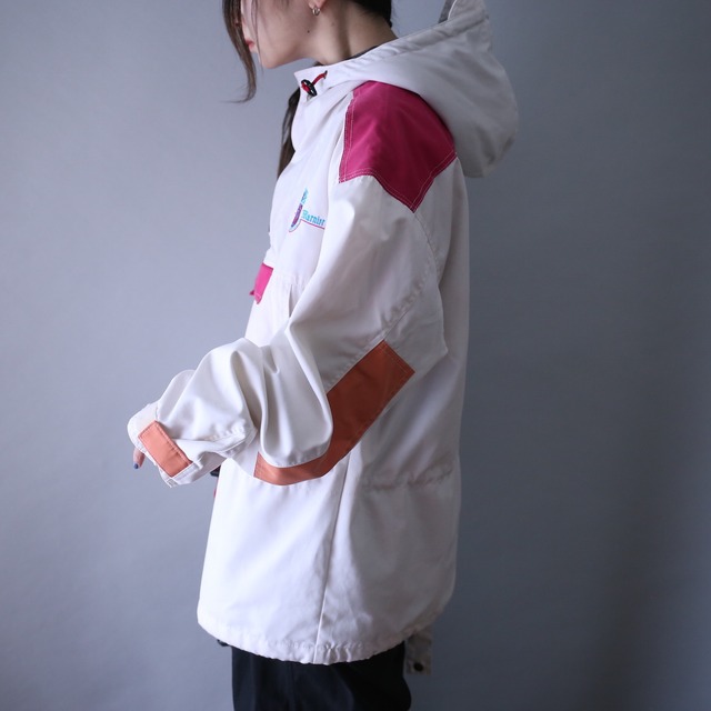 "SOS" cute coloring switch and embroidery design over silhouette anorak parka