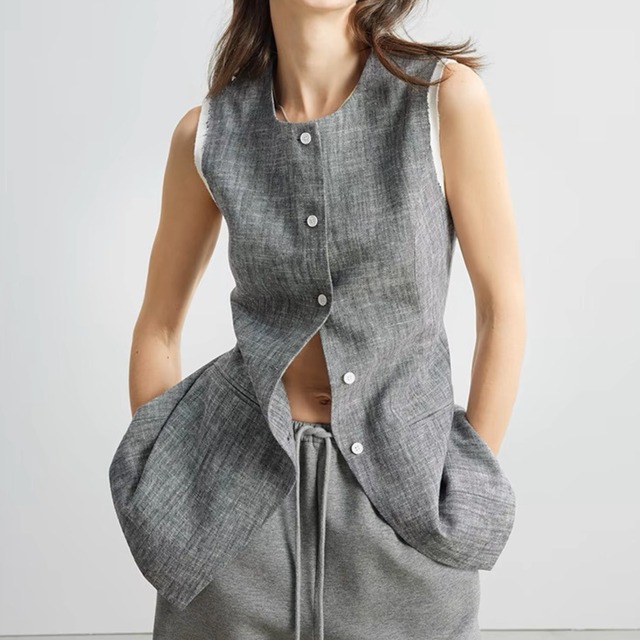 raw edge layered detail vest  00266