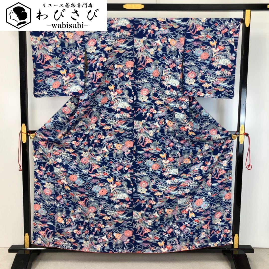 夏着物 浴衣 矢絣に花模様 白色 トールサイズ K-6147 着物 きもの
