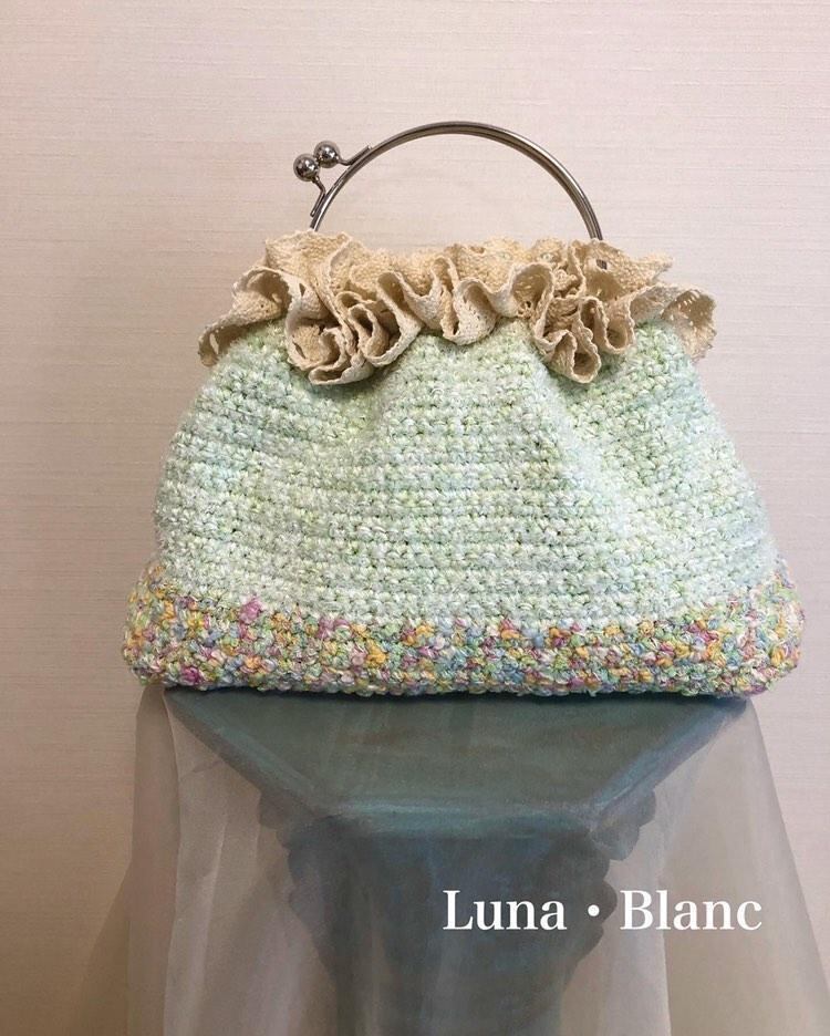 癒しのグリーンバッグ 優しい春色バッグ （ワンランク上のハンドメイドバッグ ～ Luna・Blanc ～） KoKo Shop オリジナル糸  ＆ Artist作品 ＆ 手芸用品
