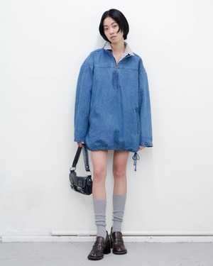 1990s oversized half-zip denim pullover