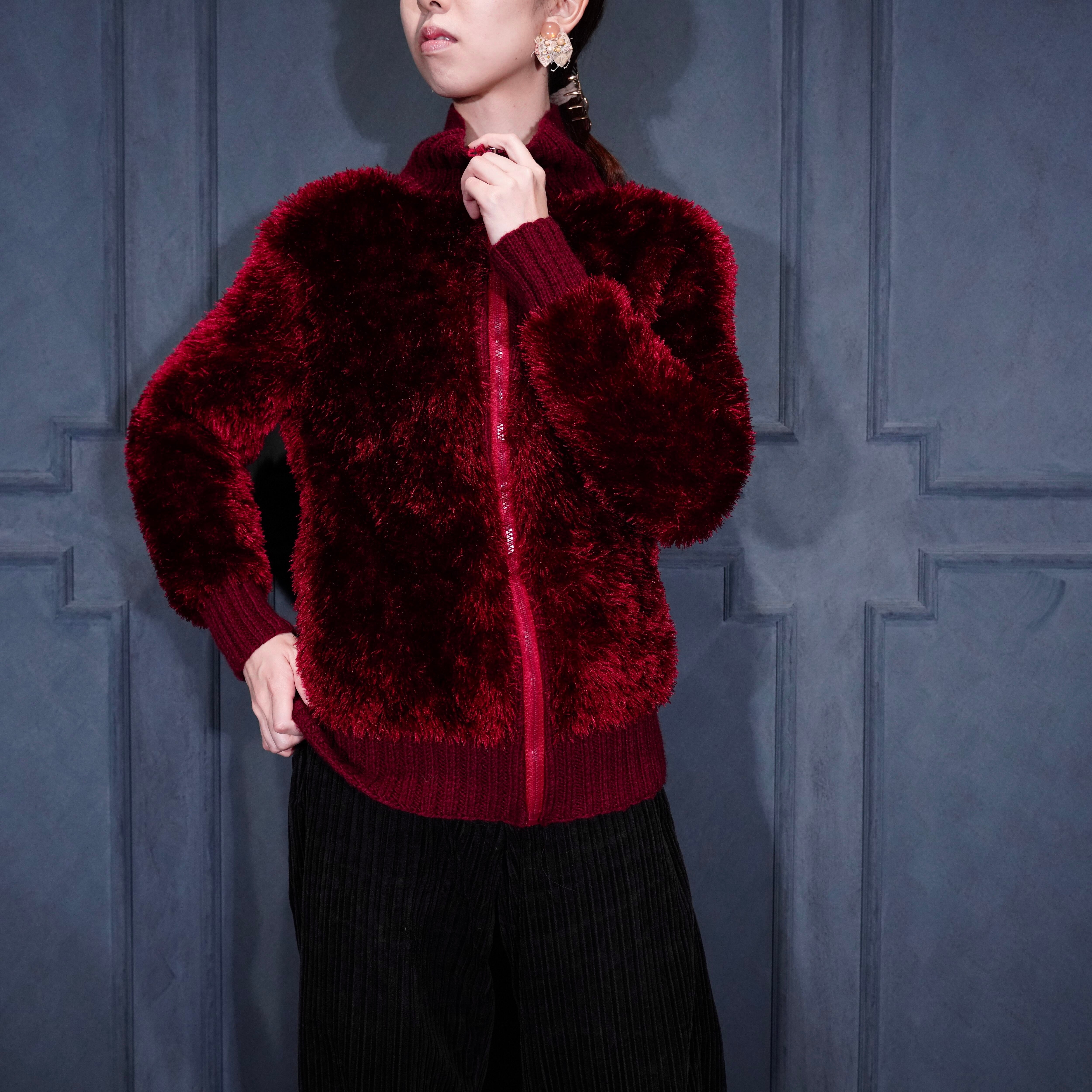 EU VINTAGE ZIP UP SHAGGY KNIT BLOUSON/ヨーロッパ古着ジップアップ