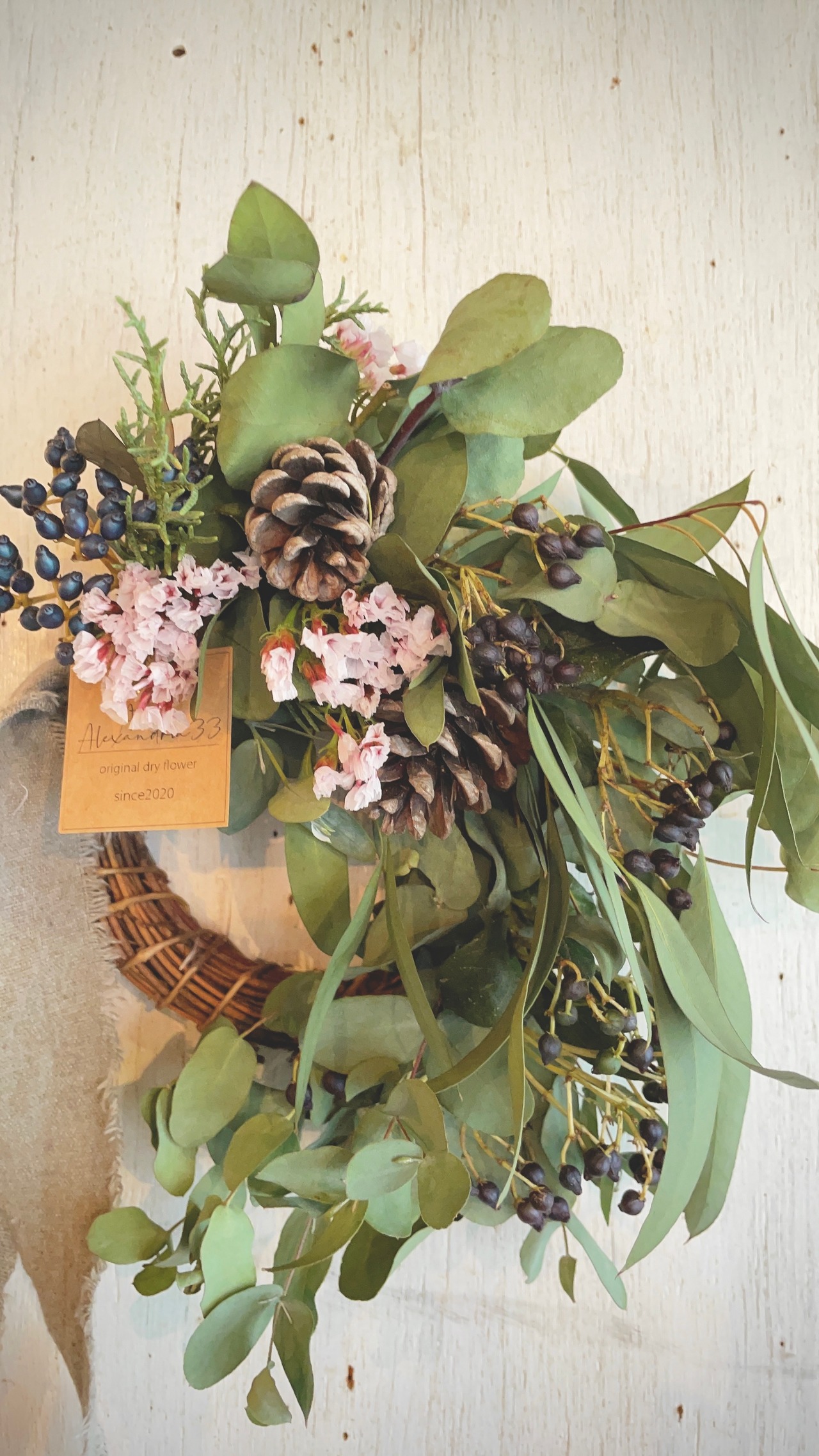 木の実リース×お花 ナチュラル ドライフラワーリース （楽天市場  