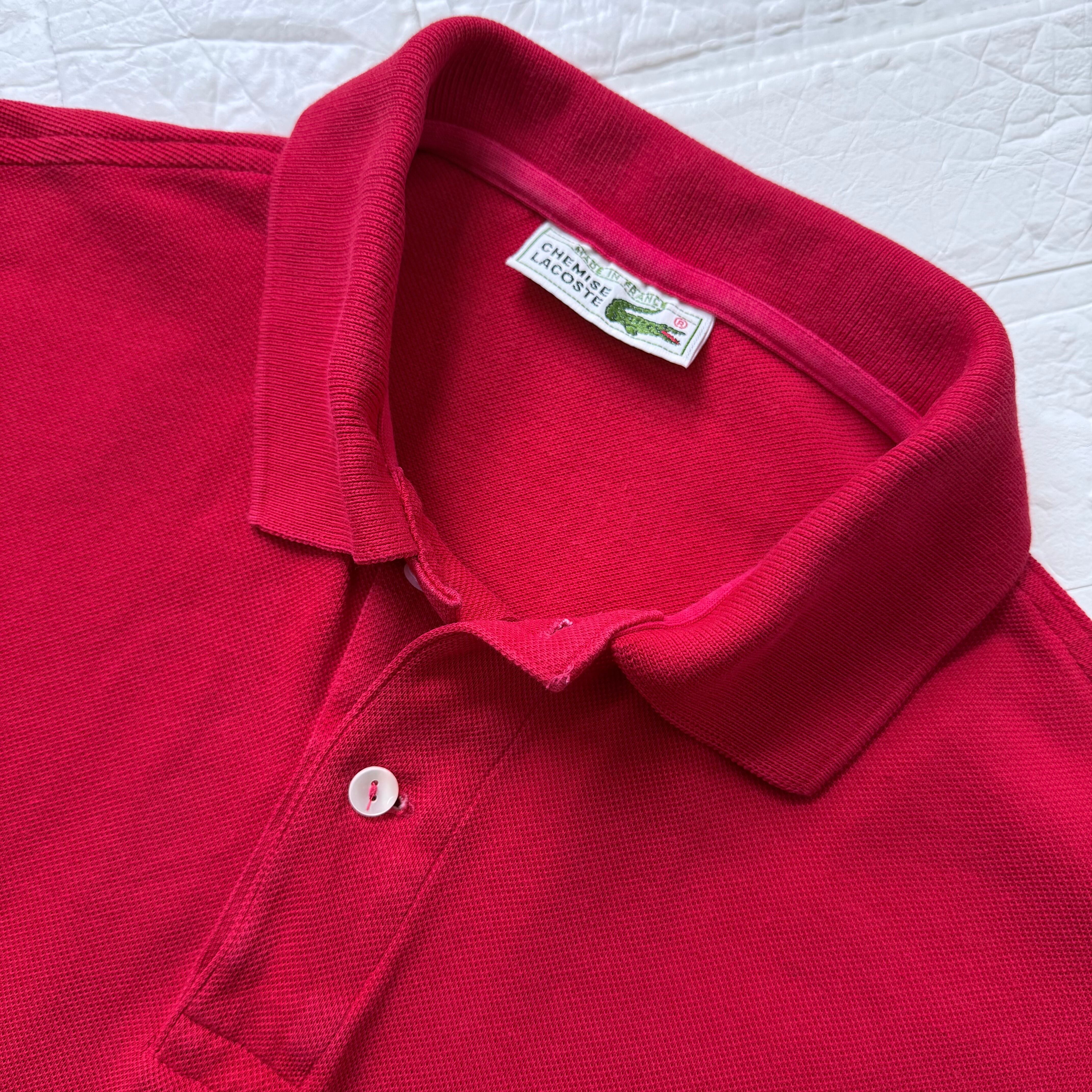 LACOSTE 70s フランス製 コットン 鹿子 半袖ポロシャツ レッド サイズ