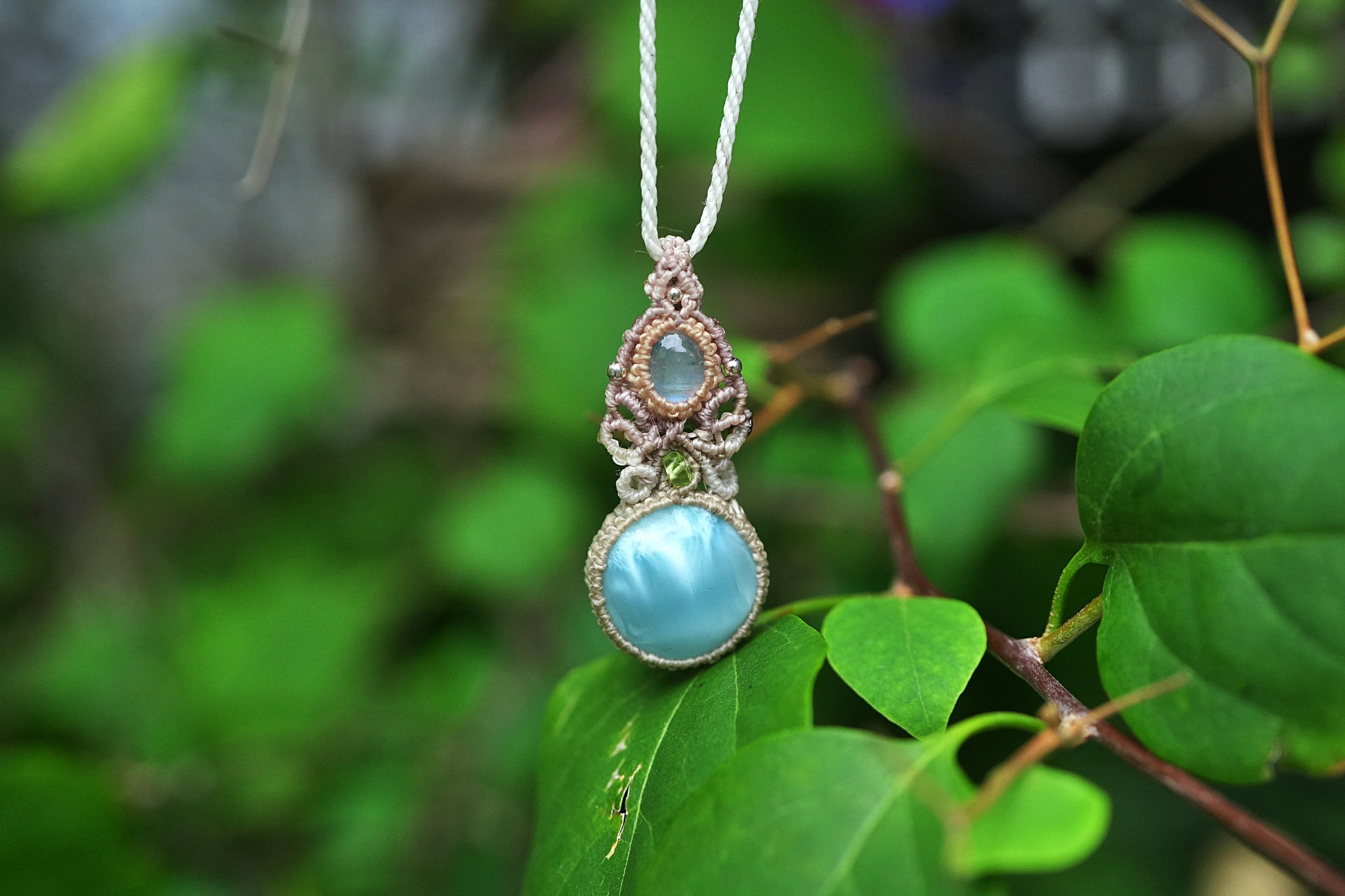 花の蕾 moonstone ラリマーマクラメネックレス2713