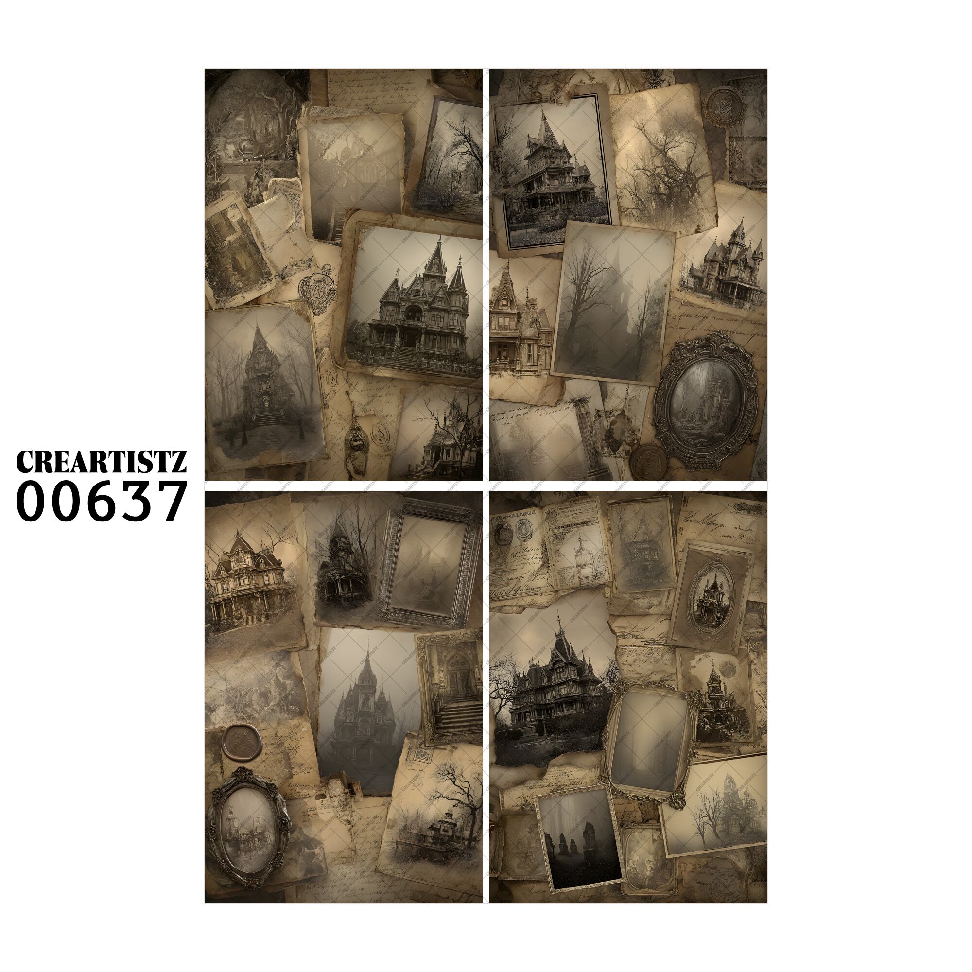 00637 背景 コラージュ素材 オリジナル 12枚セット (4種類×3枚) ペーパー/ステッカー CREARTISTZ