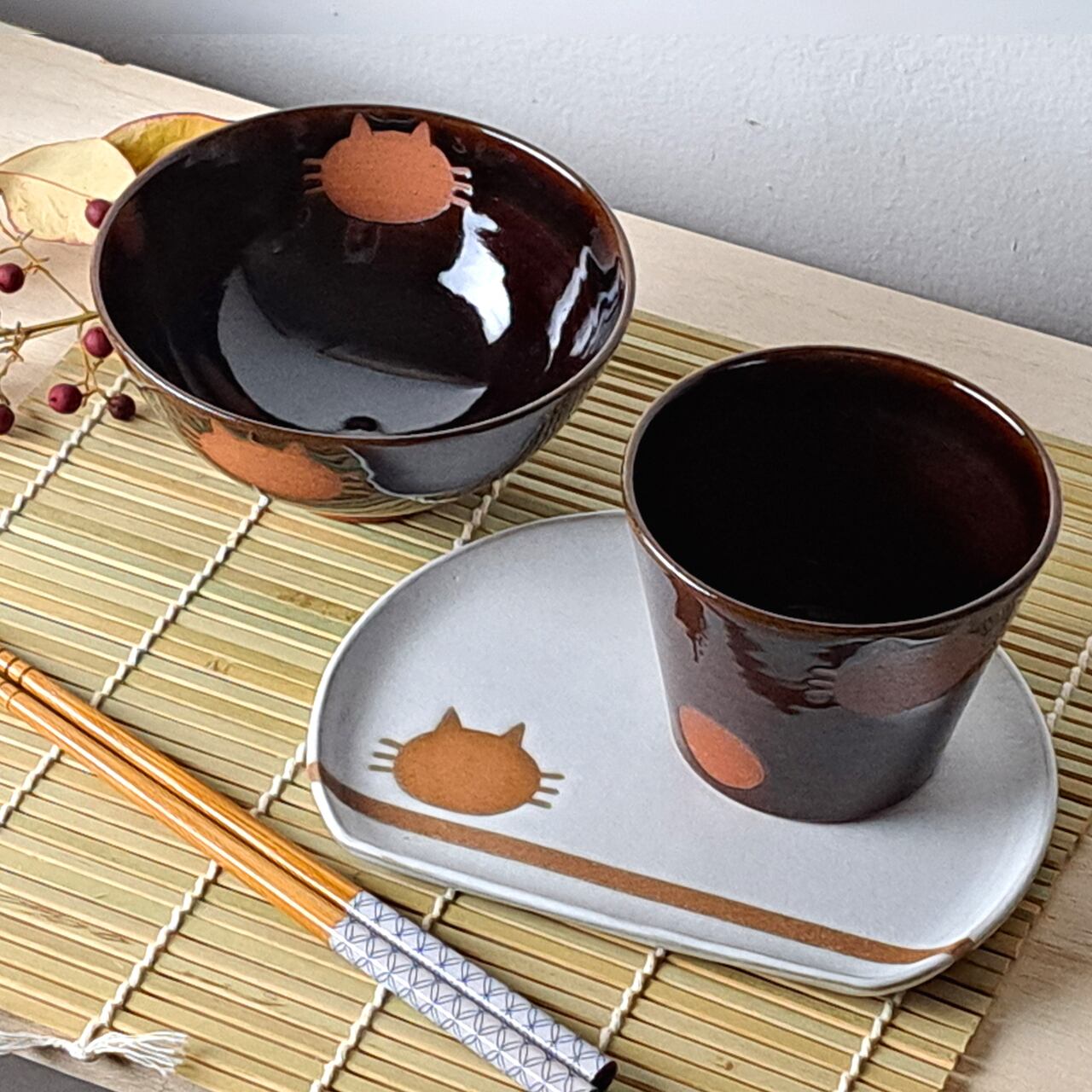 こめがま 植田 千巴弥】お茶碗（中）「ねこ水玉」シリーズ