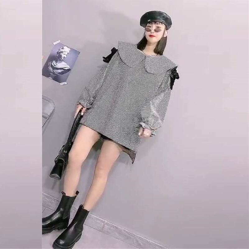 ミッドレングス長袖Tシャツレディース秋2020新しい脂肪の姉妹プラスサイズの女性の痩身チェック柄トップ ミックスインファッション7441785231