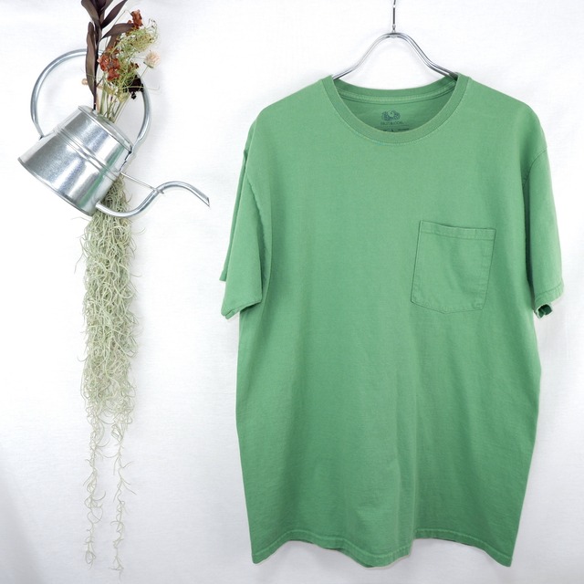 [L] Fruit of the Loom Green Pocket Tee | 緑 無地 ポケット Tシャツ