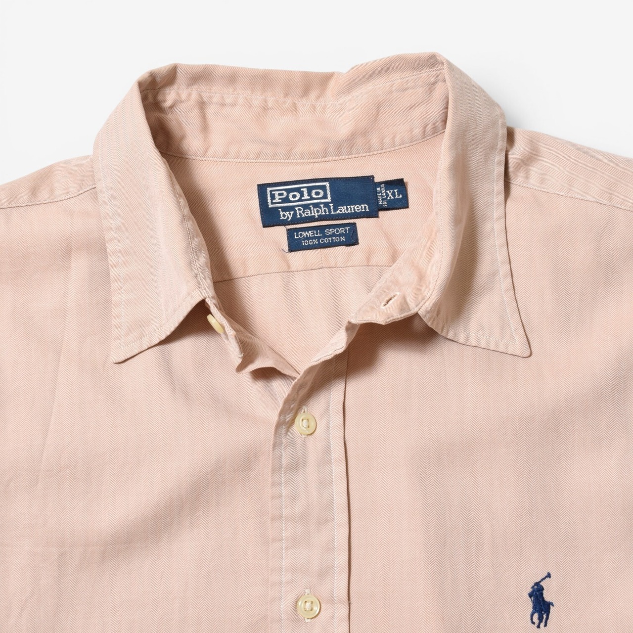 90s Polo by Ralph Lauren ワンポイント刺繍 長袖 コットンヘリンボーンシャツ