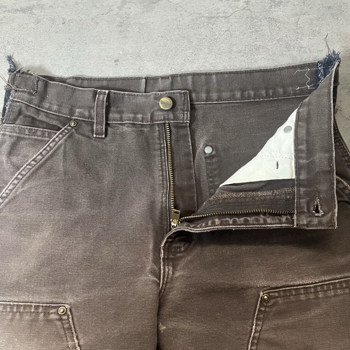 90s Carhartt ダブルニー ワークパンツブラウンダック フェード