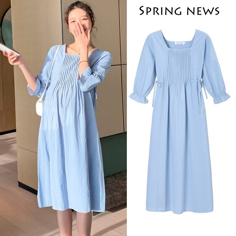 【新作】【送料無料】 912＃2021春夏シックなインコットンマタニティロングドレスプリーツゆったりとした服妊娠中の女性妊娠 スプリング 春物 サマー 夏物 AL expec416242099166